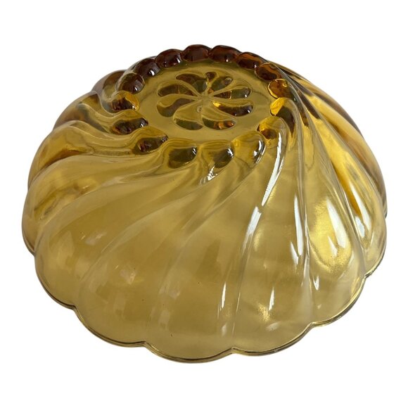Vintage Hazel-Atlas Amber Swirl Glass Bowl – 9” x 4” – Mid-Century Pressed Glass - Picture 3 of 4